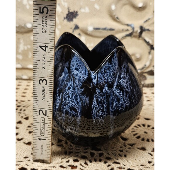 Stunning Signed Anna Van Briggle Pottery Vase Planter Black Tulip w/ Blue Accent - Picture 8 of 9
